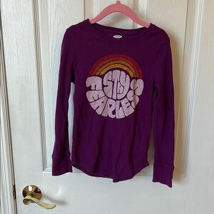 Old Navy Kids Long Sleeve Waffle Tee - Purple with Rainbow